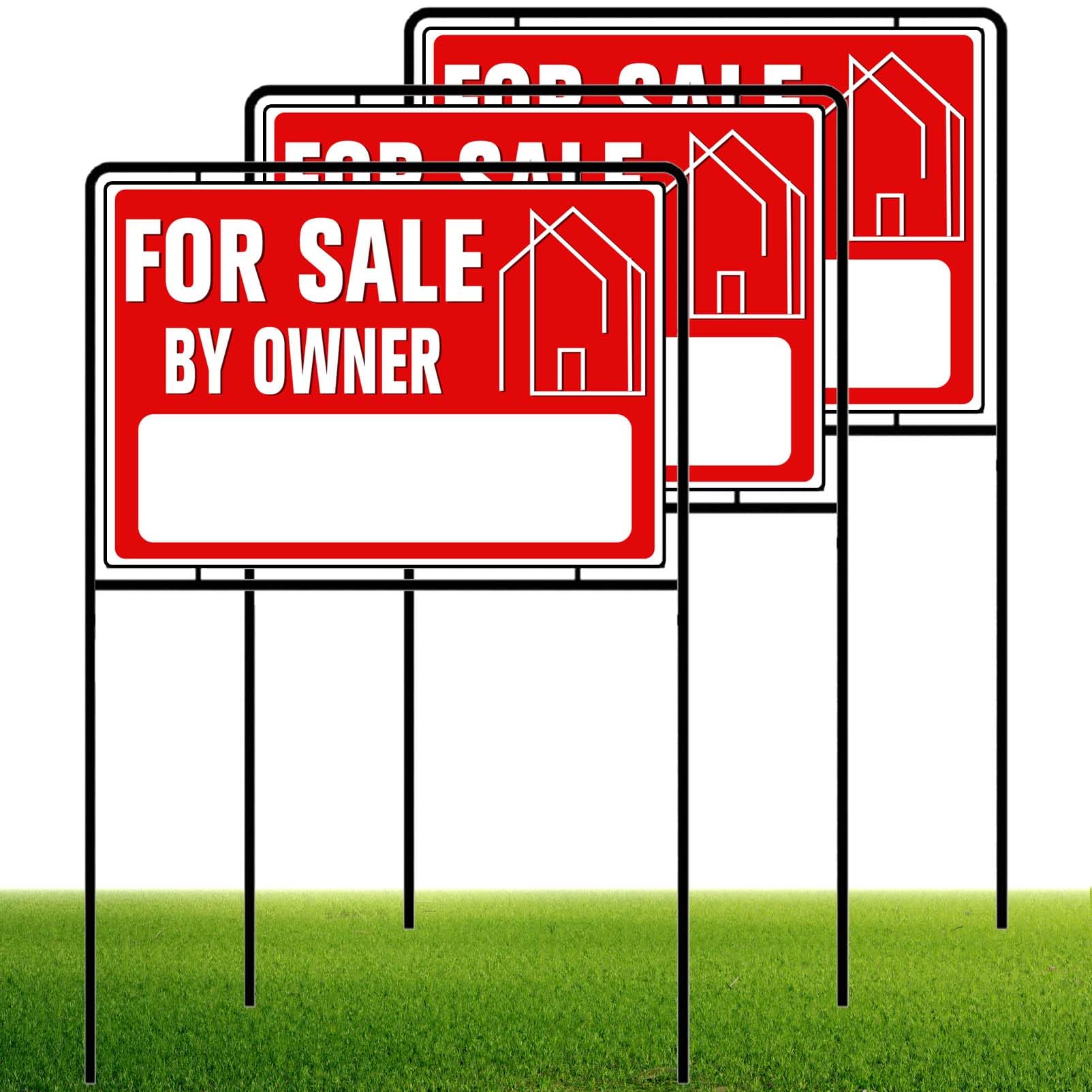 Photo 1 of For Sale By Owner Yard Sign with Stakes, 30 inches High, Double-Sided Printing, For Sale By Owner Signs for Real Estate, Yard Sign for Home House Real Estate, (3 Pack)