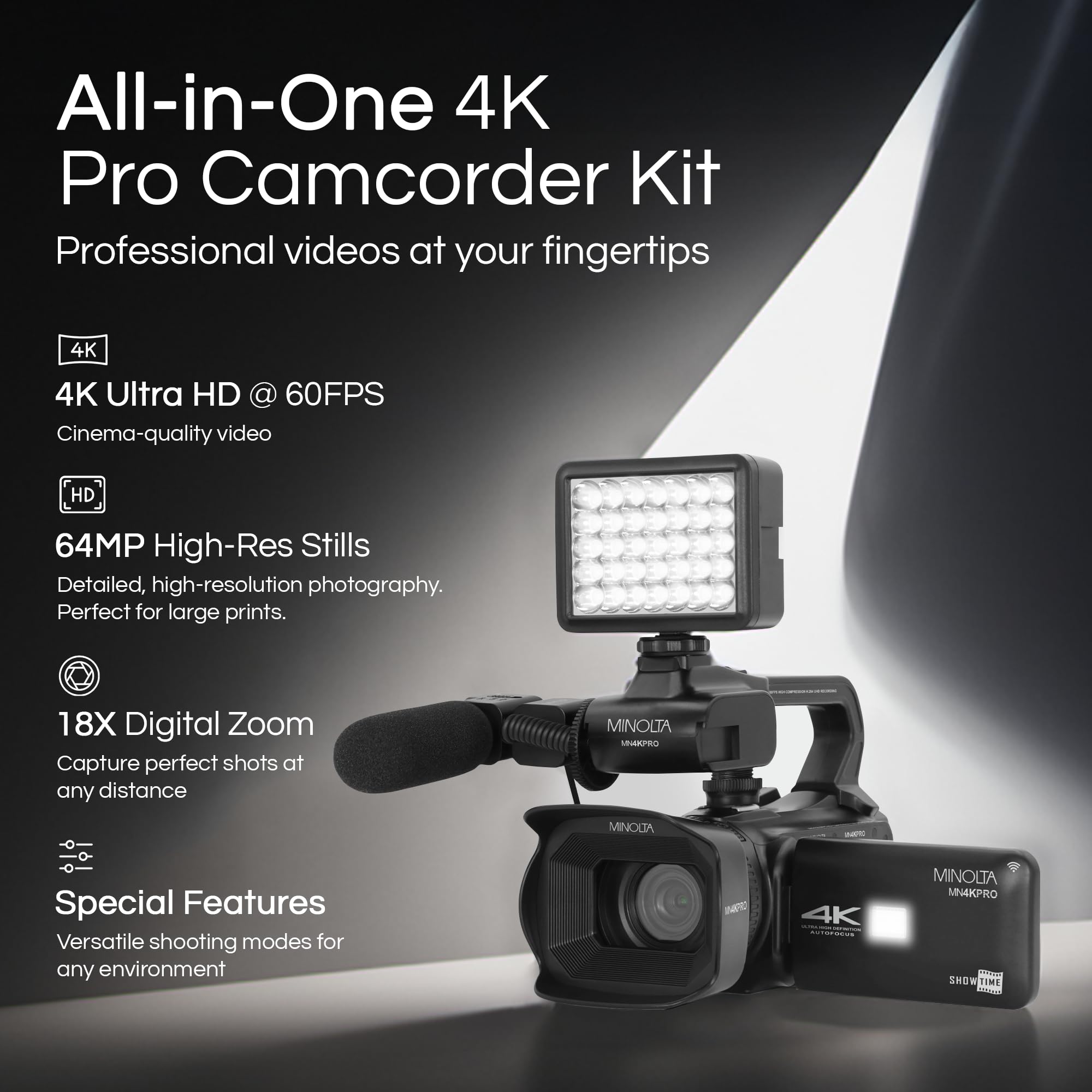 Minolta 64MP Autofocus Video Camera with Microphone & Video Light, 4