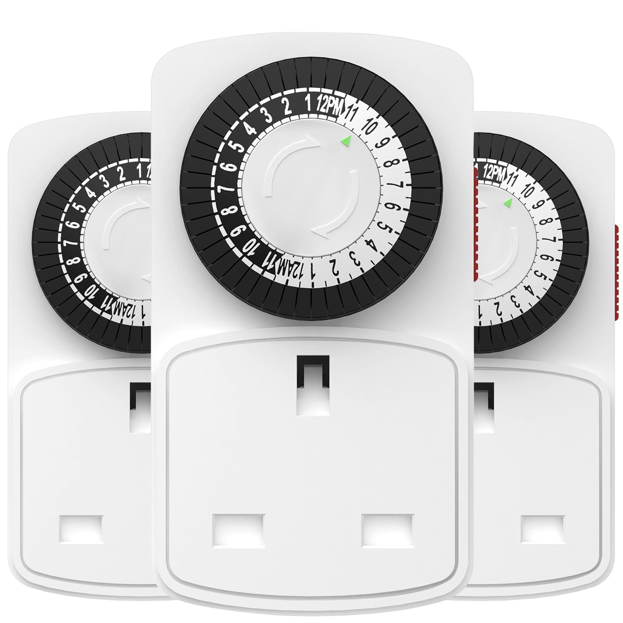 HBN 24 Hour Plug-in Compact Timer Plug Socket, Mini Energy Saver Mechanical Timer Switch for Indoor Lights, Christmas Lights and Home Appliances (13A/2900W, 3 Pack)