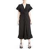 Max Studio Womens Flutter Sleeve V-Neck Front Twist Midi Dress