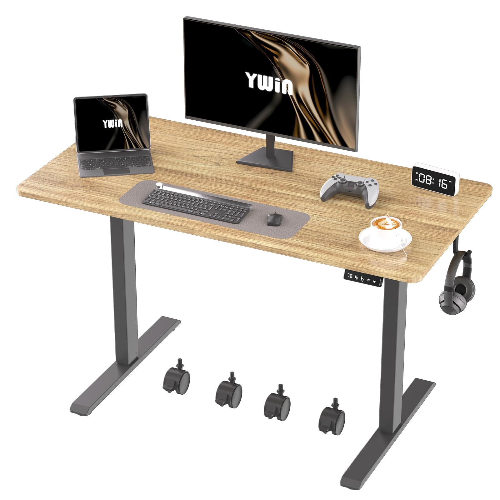 Photo 1 of Ywin Electric Height Adjustable Standing Desk with Wheels, 48 x 24 inches Ergonomic Stand Up Desk for Home Office