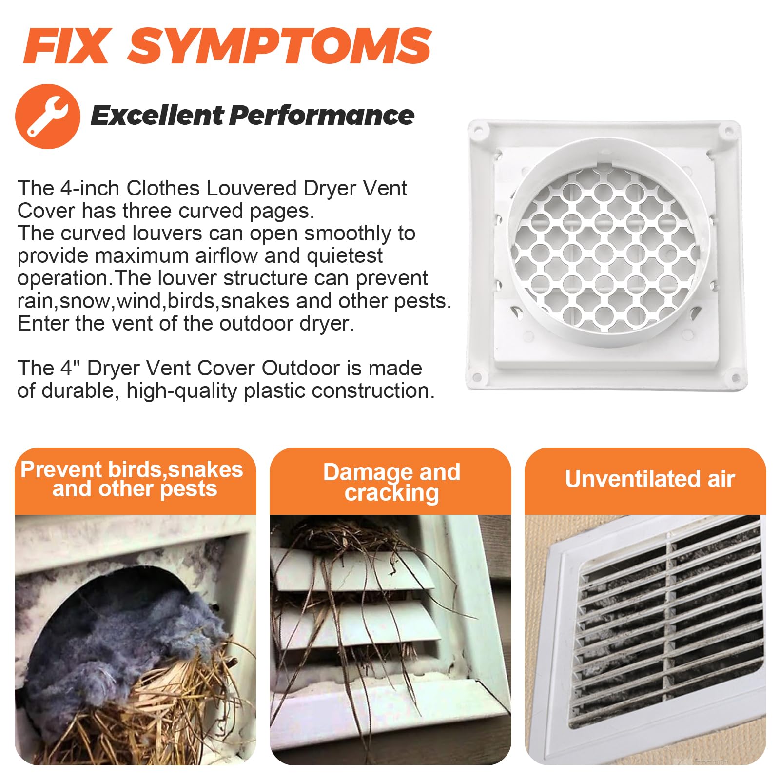 Mua 4" Louvered Dryer Vent Cover by Beaquicy Outdoor White Exhaust Cap with Aluminum Builtin