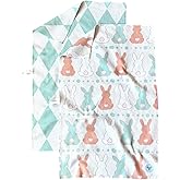 Desert Aqua || 2 Pack Double Sided || Not Your Ordinary Dish Towels || Waffle Weave Microfiber || Tea Towels || Highly Absorbent || Hanging Loop || Dish Cloths || Designer Prints || Easter Bunny