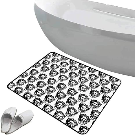 Alfombra de baño antideslizante de felpudo En blanco y negro