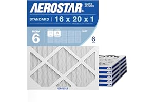 Aerostar 16x20x1 MERV 6 Air Filter, 6 Count, ACTUAL SIZE (15.50 x 19.50 x 0.75 ), HVAC, Air Conditioning & Furnace Filter for Dust, Lint & Pollen Control (MPR 300 / FPR 3), Made in USA