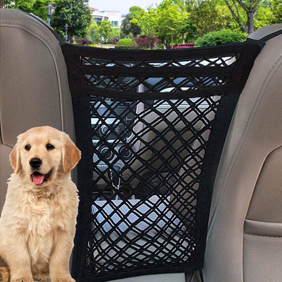 TIANFAN Car Dog Barrier, 3 Layers Pet Barrier Dog Net for Car, SUV Between Seats, Auto Safety Mesh Organizer Baby Stretchable Storage Bag, Safety Car Divider for Children and Pets : Pet Supplies