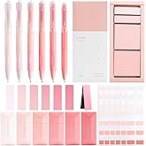 Aesthetic School Supplies with Sticky Notes Set Gel Pens Correction Tapes Sticky Index Tabs Magnetic Bookmarks, College School Supplies Stationery Kit for Students Stationary College Essentials (Pink)