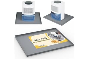 Powrocket Dehumidifier Drip Pan for Leaks, 12'' x 10'' Dehumidifier Mat with Raised Edge, Non-Slip Waterproof Drip Pan for Dehumidifiers, Prevent Water Leakage and Floor Damage, Gray