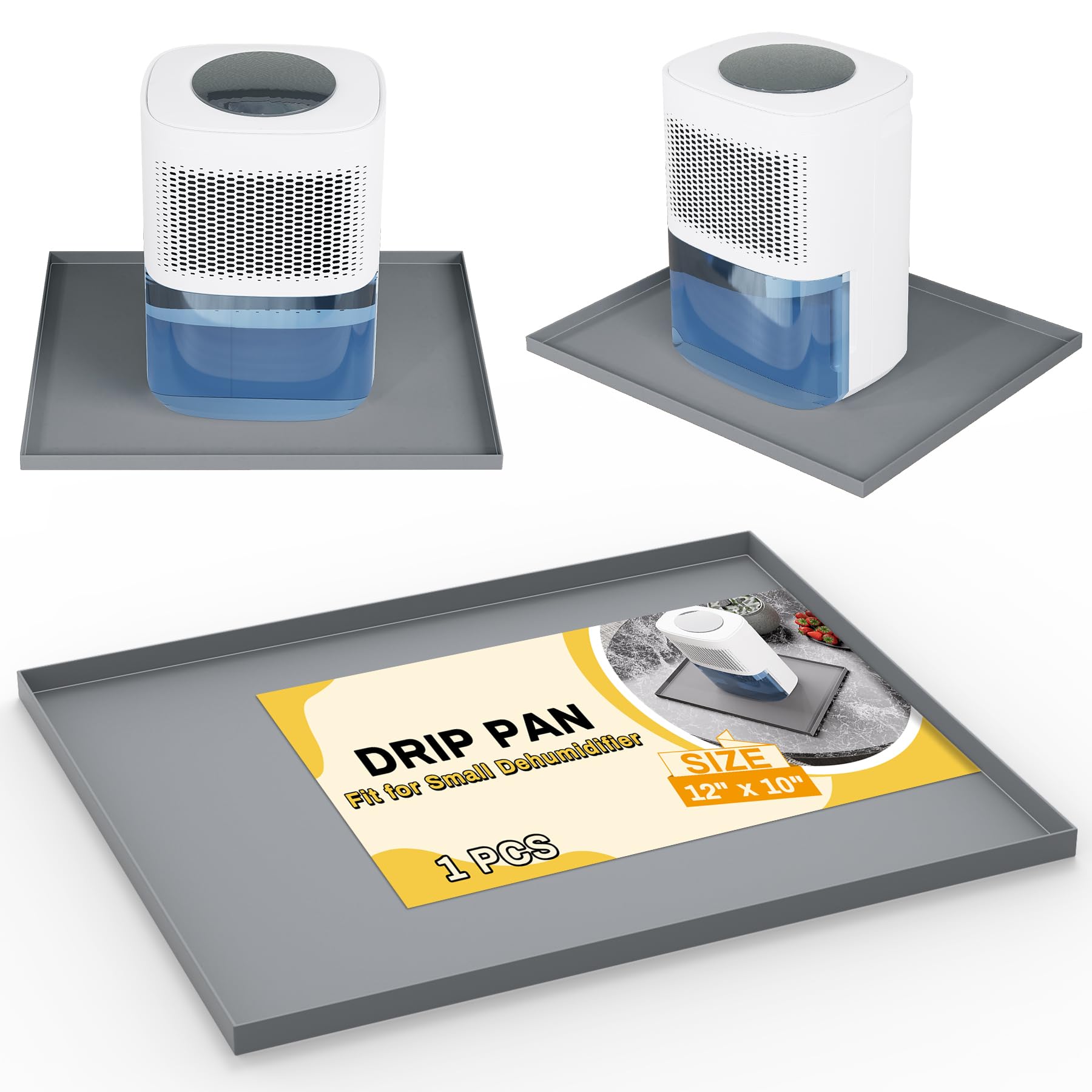 Photo 1 of Powrocket Dehumidifier Drip Pan for Leaks, 12'' x 10'' Dehumidifier Mat with Raised Edge, Non-Slip Waterproof Drip Pan for Dehumidifiers, Prevent Water Leakage and Floor Damage, Gray