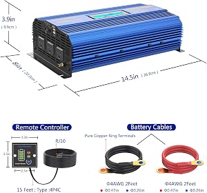 CRAFTSMAN1500W Pure Sine Wave Power Inverter DC 12v to AC 110v-120v with 4.8A Dual USB Ports 3 AC Outlets and Remote Control LCD Display for Home RV Truck