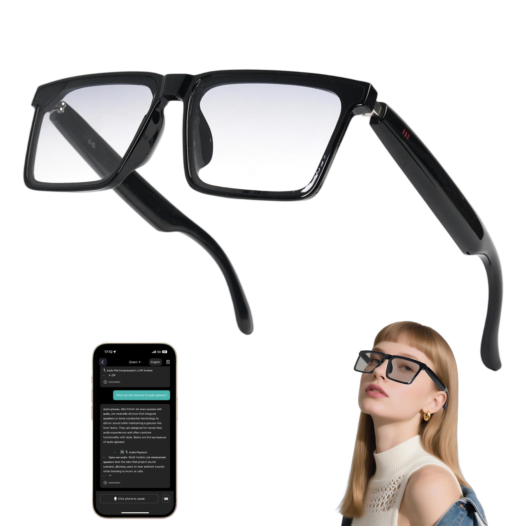 Photo 1 of ***FACTORY SEALED*** MNVOEQ AI Smart Wireless Bluetooth Translation Glasses for Men/Women with Speakers/Bluetooth&140+ Languages Translation Sports/Travel/Drive/Busniess (C2+AI+Color Change Lenses+Black)