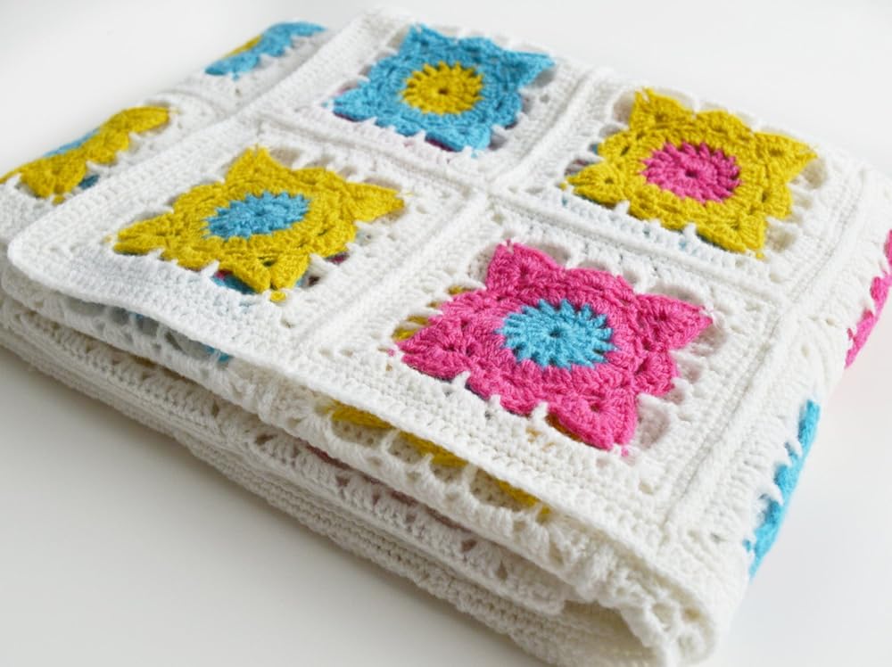 Luxury Bright Granny Square Crochet Blanket Kit (105 x 105cm),Granny