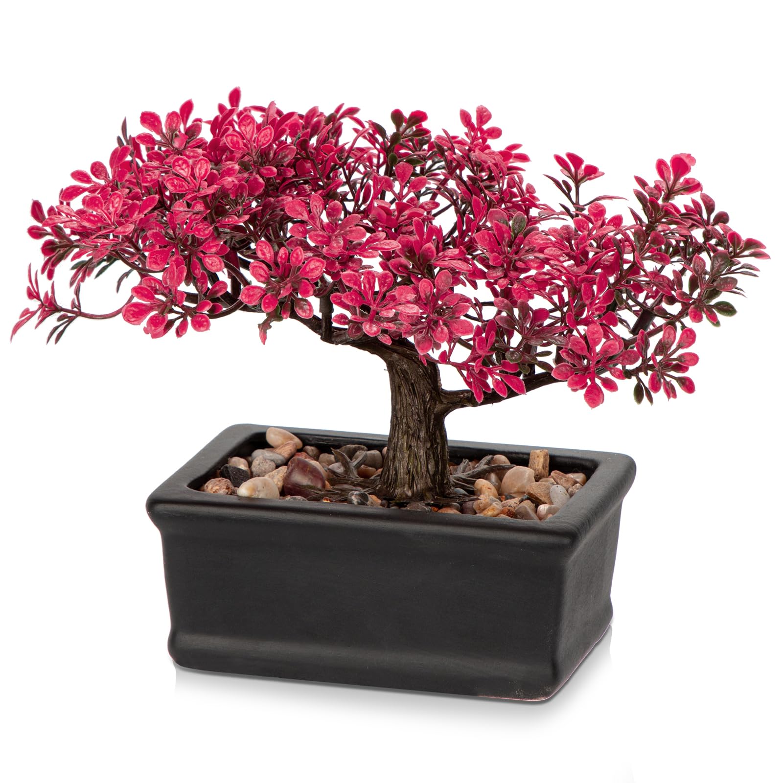 Hollyone 6.5" Pink Artificial Bonsai Tree - Japanese Indoor Plant Decoration, Faux Podocarpus for Home Décor, Desk, Table, Office