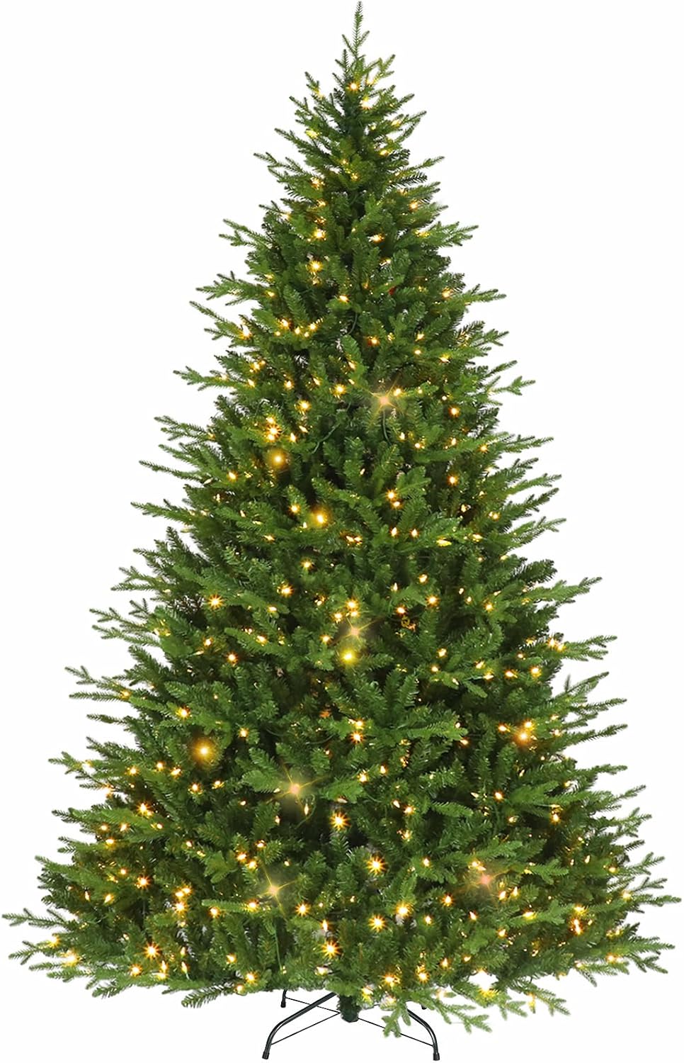 Trees - Hykolity 6.5 ft Prelit Christmas Tree, Artificial Christmas Tree with 2024 PE&PVC Branch Tips, 350 Warm White LED Lights, Metal Stand and Hinged Branches