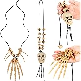 Hicarer 4 Pieces Halloween Skull Skeleton Hand Bone Necklace Skull Pendant Necklace Skeleton Head Hand Bone Charm Cosplay Fancy Party Halloween Jewelry Costume Fancy Dress for Women Men