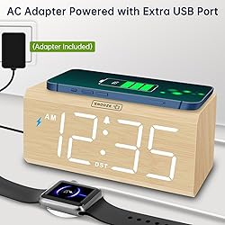 DreamSky Wooden Digital Alarm Clock with Wireless