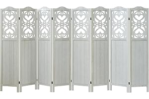 ALeesing 8 Panel Room Divider Fully Assembled, Carved Room Dividers and Folding Screens, 5.6Ft Wood Room Divider Screen Freestanding Partition Wall Dividers for Home Bedroom Office, Rustic White