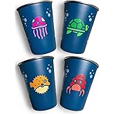 12oz Stainless Steel Cups for Kids (Sea Creatures) Set of Four (4) Kids Cups - BPA Free, Reusable and Eco Friendly Metal Toddler Tumblers, Unbreakable Steel Drinking Glasses