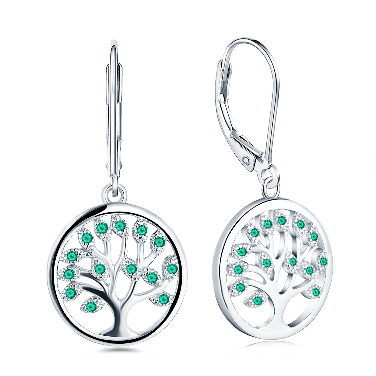 JO WISDOM Women Earrings,925 Sterling Silver May Birthstone Emerald Color Family Tree of Life Drop & Dangle Earrings — image 1