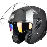 ILM Open Face Motorcycle 3/4 Helmet with Dual Visor DOT Model MO325 | UV Protection Visor for Men Women, FlexImpact technology, Adjust Liner System, Suitable for Scooters, Motorcycles, Mopeds