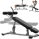 Finer Form Semi-Commercial Decline Sit Up and Flat Weight Bench | 1,100 lb Capacity, Reverse Crunch Handle, Adjustable Foot Rollers, Extra Long Thick Pad, Wide Base, Full Body Workouts