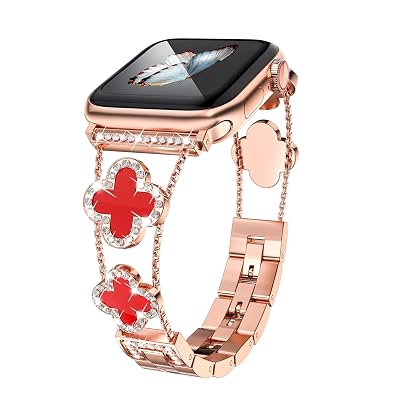 Rose Gold Color Cute Luxury Metal with Diamonds Ultra Thin Bling Watch Band for Apple Apple Watch 42mm 44mm45mm iwatch se Series 8/9/6/5/4/3,ipple Watch Series 7 45mm Bling Women's Watch Band Watch se Series 3
