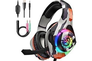 TATYBO Gaming Headset for PS4 PS5 PC, Over Ear Xbox One Switch Gaming Headphones with Surround Sound, Noise Cancelling Mic