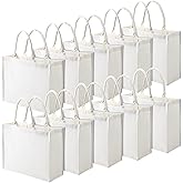 Shappy 10 Pack Burlap Tote Bag Set, Reusable Blank Jute Burlap Grocery Bag with Handle for Bridesmaid Gift Shopping DIY(White)