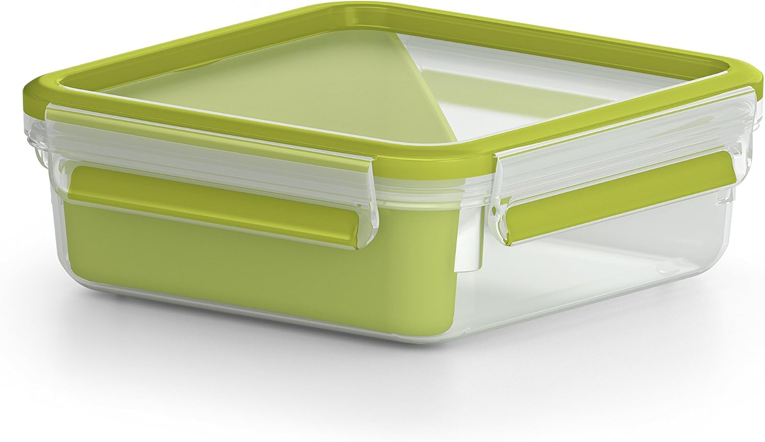 Tefal Master Seal to Go Sandwich Box Square Food Storage, Clear/Green, 0.85 Litre, 16.3 x 16.3 x 5.8 cm