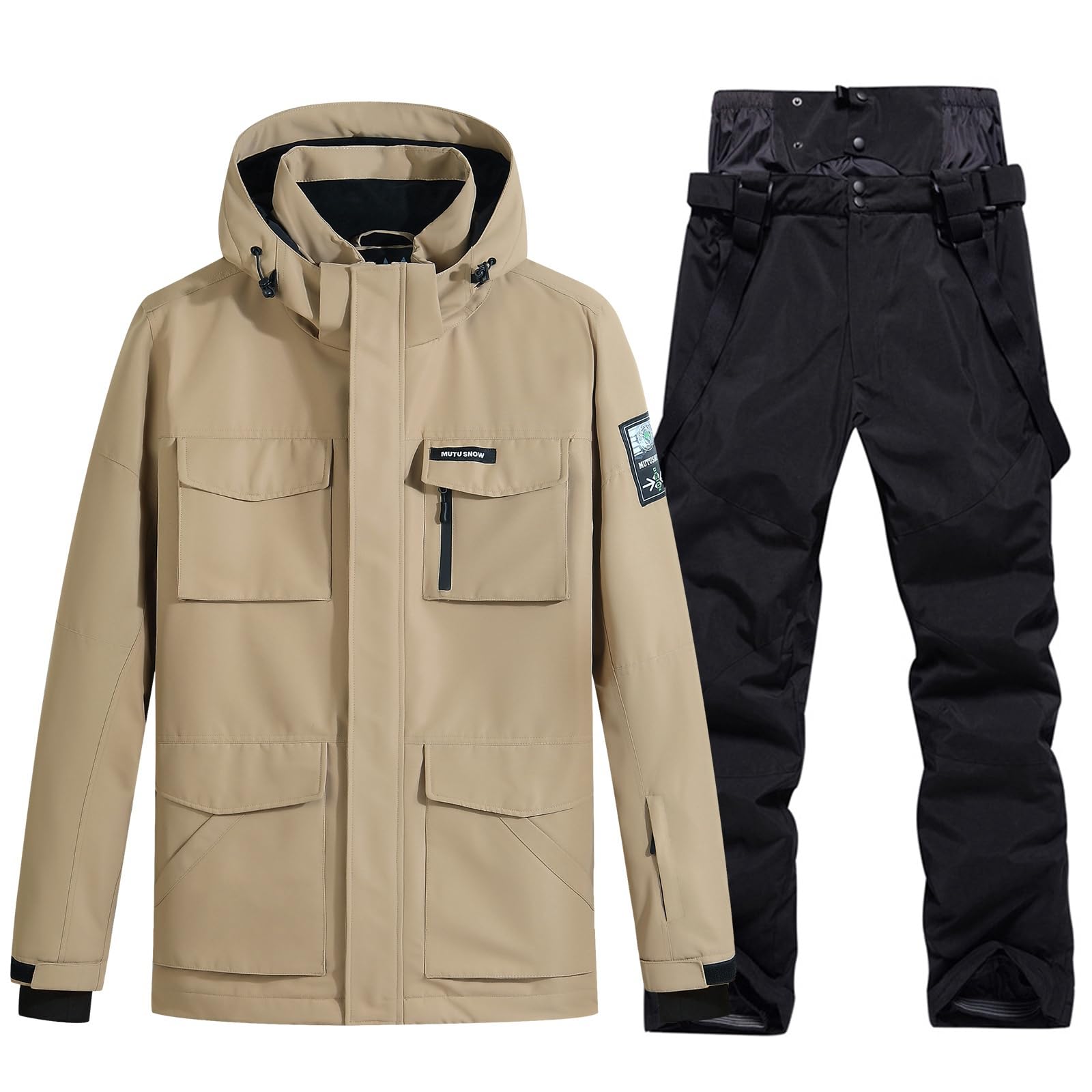 Photo 1 of Men's Ski Jacket and Pants Set Waterproof Snowsuit Windproof Snow Suit Winter Outdoor Ski Suit Khaki Medium