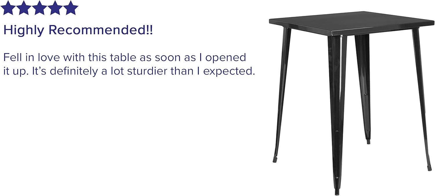 Flash Furniture Commercial Grade 31.5" Square Black Metal Indoor-Outdoor Bar Height Table: Garden & Outdoor