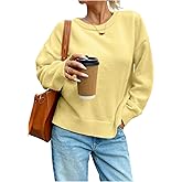GORGLITTER Women's Crew Neck Oversized Knitted Sweater Long Sleeve Drop Shoulder Lightweight Pullover Old Money Tops