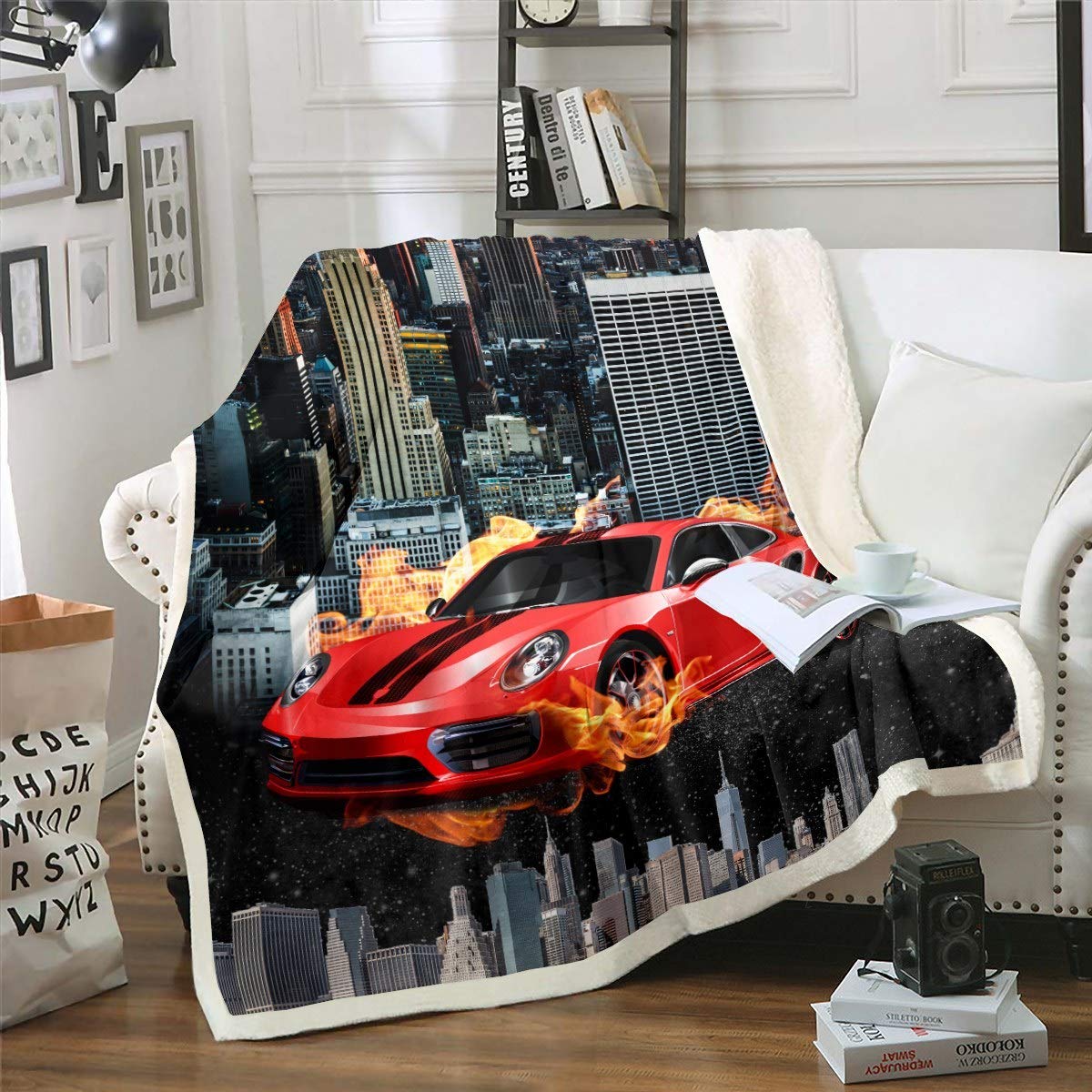 Homemissing Racing Car Fleece Throw Blanket Red Sport Car Sherpa Blanket For Kids Boys Girls Cool Speed Extreme Sport Comforter Cover Automobile Style Fuzzy For Sofa Bed,Single 50x60 Inch