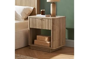 mopio Brooklyn Night Stand, Modern Farmhouse Nightstand, Small Side Table, Bedside Table with Drawer, End Table with Storage, Fluted Panel, Curved Profile (Oak, Single)