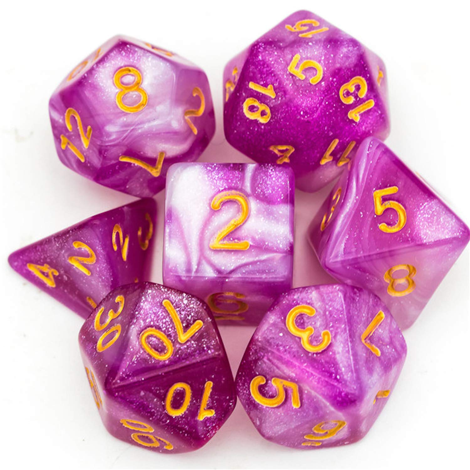 Pink Galaxy Glitter Dice Set - Pink TTRPG Glitter Dice Set - Polyhedral Dice 7Pc- Dice for War Gmaes Card Games and Tabletop RPGs