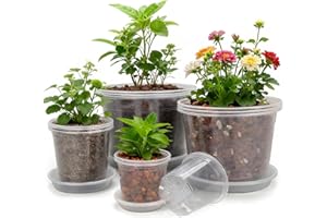 GUGEMEI 10/8/6/4 Inch Clear Nursery Pots with Drainage Holes and Saucers, 12 Pack Clear Pots for Plants Variety Pack, Seedling Pots for Succulents, Herbs, Flowers, Vegetables