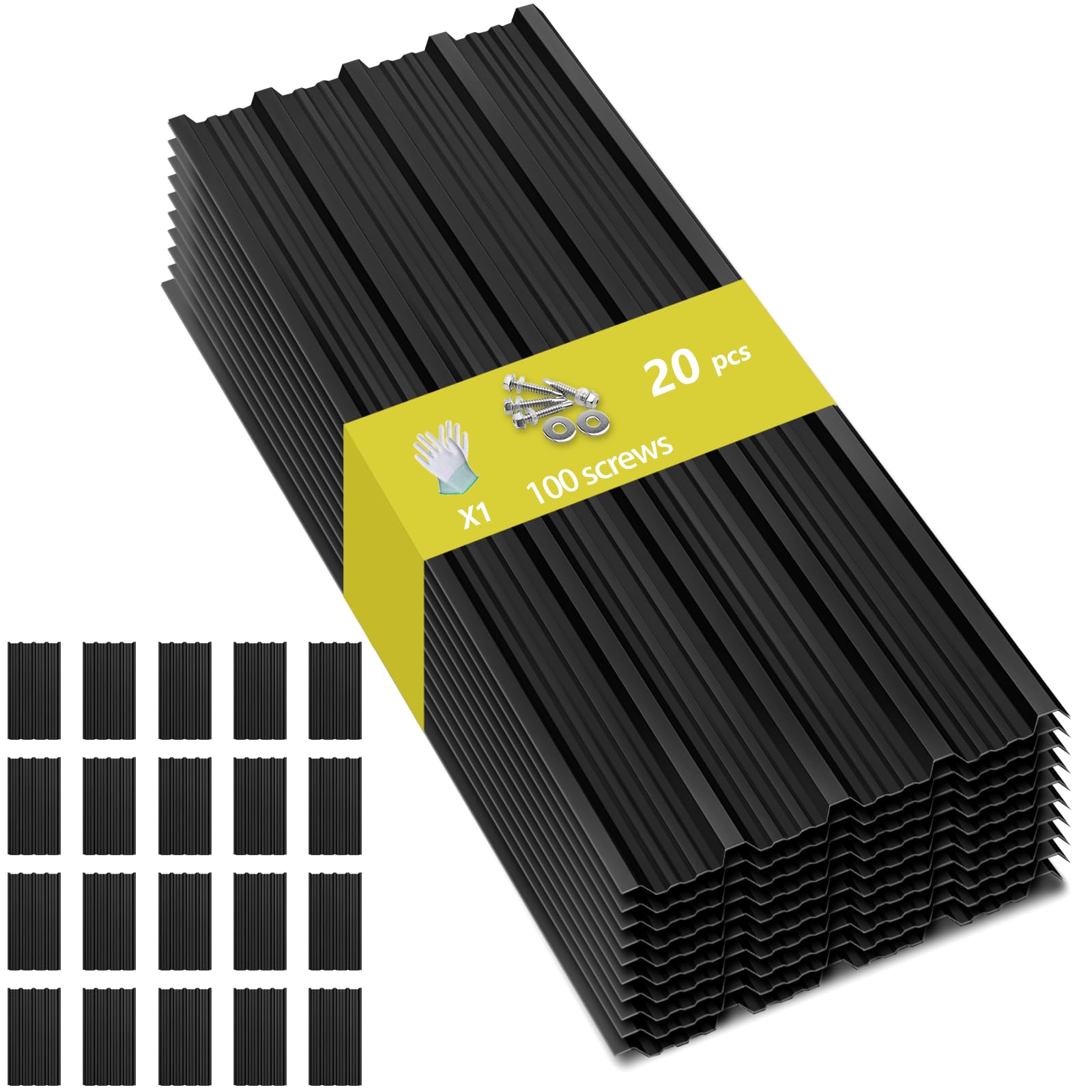 View 1 of ** SIMILAR **Metal Roof Panels - 20 Pcs Corrugated Pergola Roofing Panels Heavy Duty Waterproof Tin Roofing Materials for Shed Gazebo Patio Garages 42.52x17.7in, Black