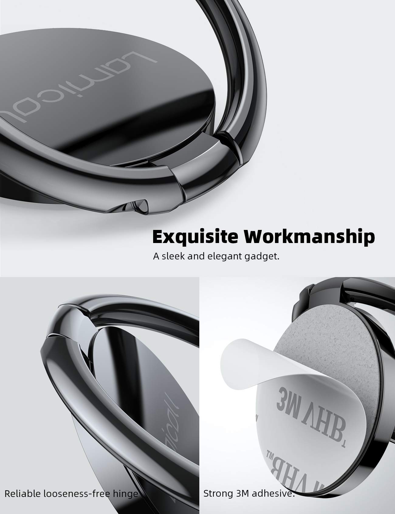 Lamicall Cell Phone Ring Holder Stand - Phone Finger Gip Kickstand, 360° Rotation Polished Metal Grip for Magnetic Car Mount, Fit for iPhone 17/16/15/14 Pro Max Air, Android Smartphone Accessories