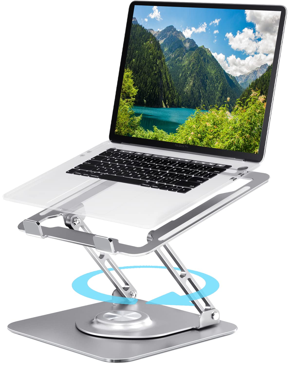 Laptop Stand 360°for Desk Rotating Base, Laptop Riser Adjustable Height, Foldable Portable Aluminum Adjustable Laptop Stand Compatible with Macbook Pro Other Notebooks and Tablets 10-17"（silver）