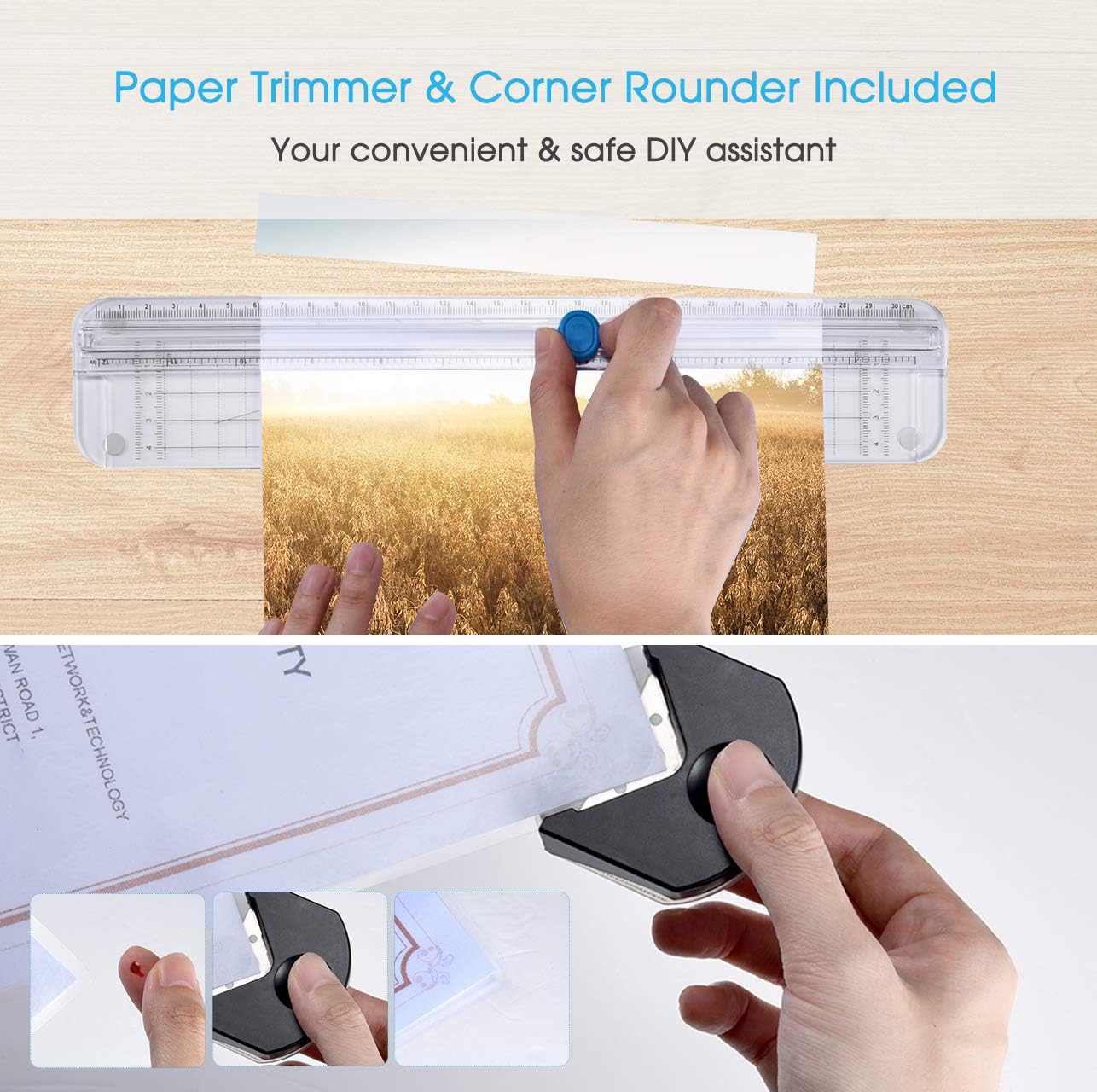 TOPELEK 5in1 Laminator Machine White Corner Rounder 2 Roller