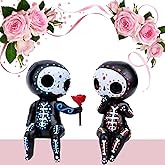 Sugar Skull Decor, Sugar Skull Couple Statue,Dia De Los Muertos Decor, Halloween Desk Decor,Day of The Dead Decorations for Home,Sugar Skull Figurine Gift for Women (A)