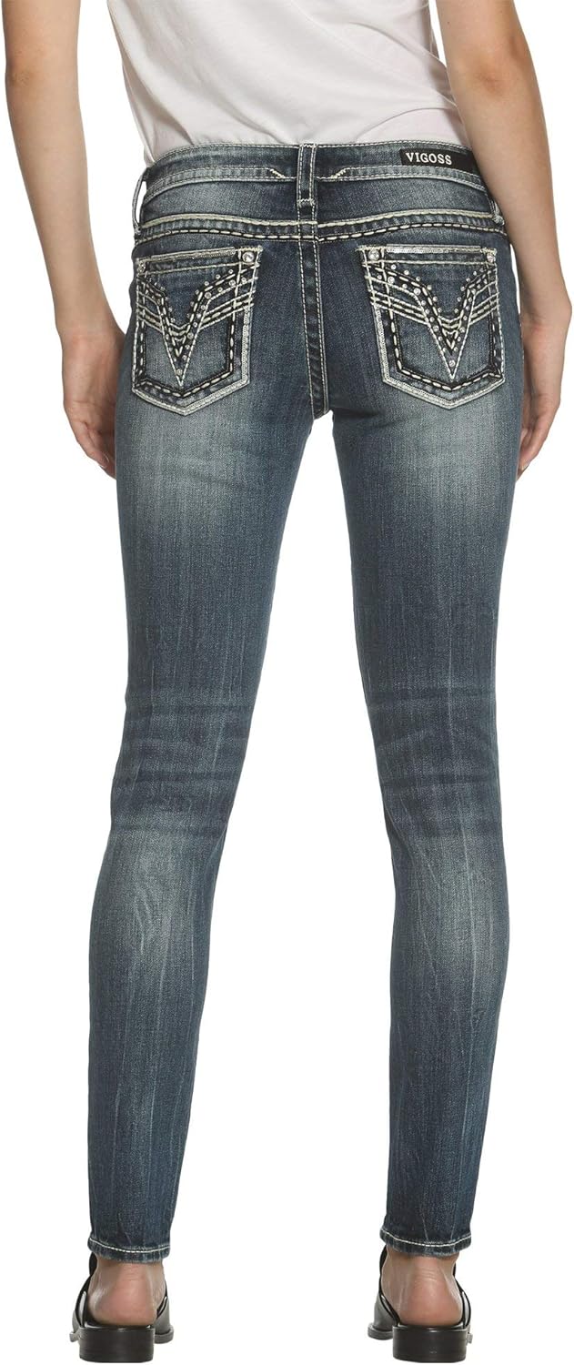 VIGOSS Women's EmbellishedPocket Skinny Jeans (Dark Wash, 26) Amazon