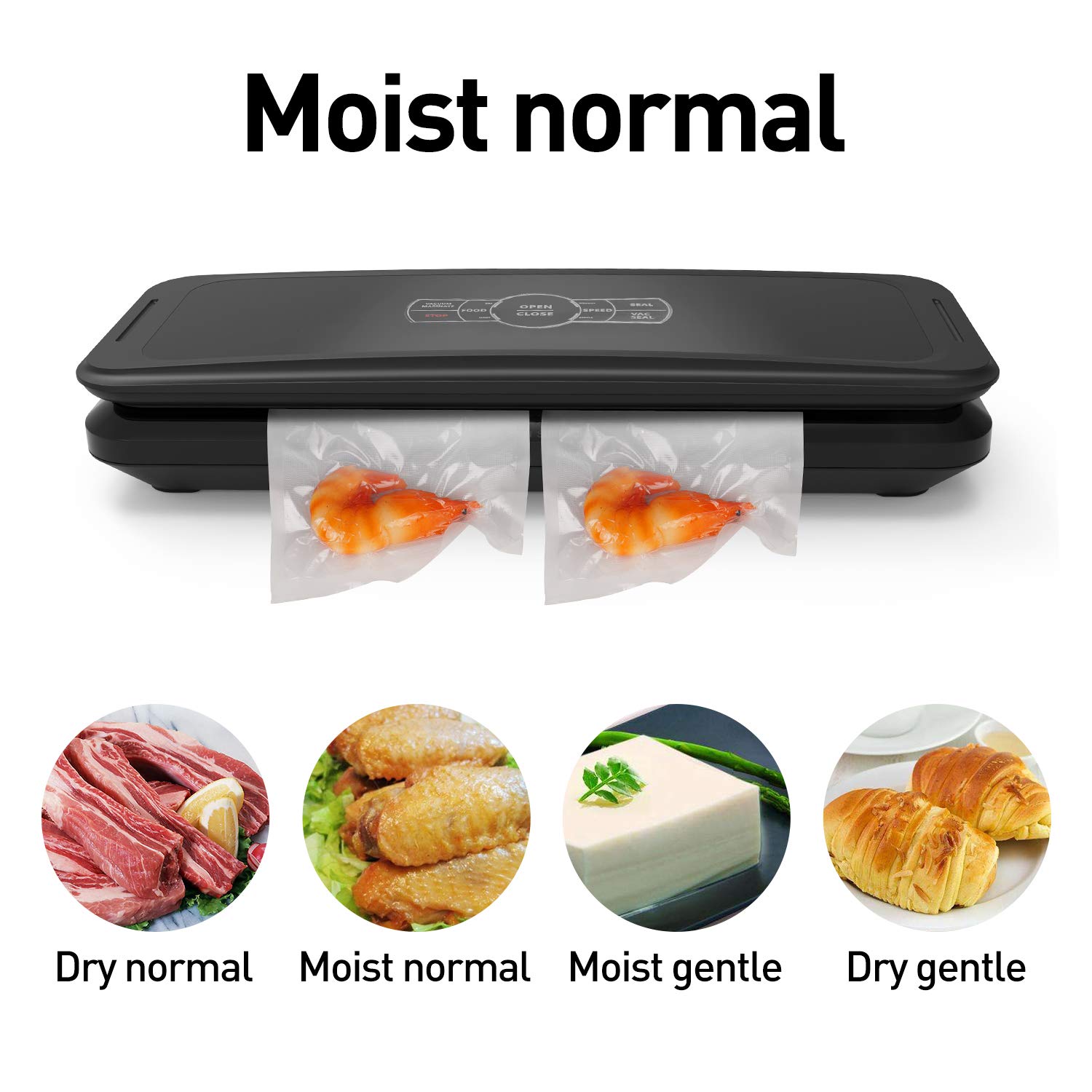 Food Vacuum Sealer Machine Full Automatic Vacuum Air Sealing System w/ Wine Stopper and Vacuum Sealer Bag Starter Kit for Food Preservation,Quick Marinate and Sous vide, Dry & Moist Modes, Safety Certified