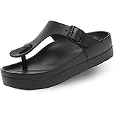 MUCHO MAHALO HAPPYO Maui Women's Platform Sandals, Adjustable Buckle Flat Sandals with Arch Support, EVA Foam Slides with Thick Soles Extra Cushion