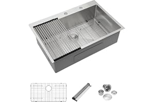 MOCOLOO 33 Inch Drop in Kitchen Sink - Stainless Steel Kitchen Sink 33x22 Drop In Topmount 16 Gauge Stainless Steel Sink with 10" Deep Single Bowl Round Corner