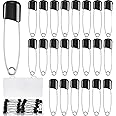 50 Pieces Diaper Pins Safety 2.2 Inch Plastic Head Cloth Diaper Nappy Pins with Locking Closures Stainless Steel with Velvet Bag(Black)