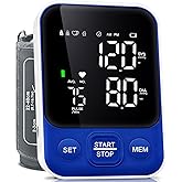 Blood Pressure Monitor Upper Arm Monitors for Home Use BP Machine with 2x120 Reading Memory Adjustable Arm Cuff 8.7"-15.7" Large Display with LED Background Light Storage Bag Navy