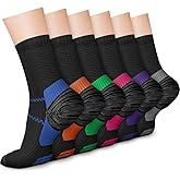 CHARMKING 6 Pairs Crew Compression Socks for Women & Men Circulation 15-20 mmHg is Best for All Day Wear Running Nurse
