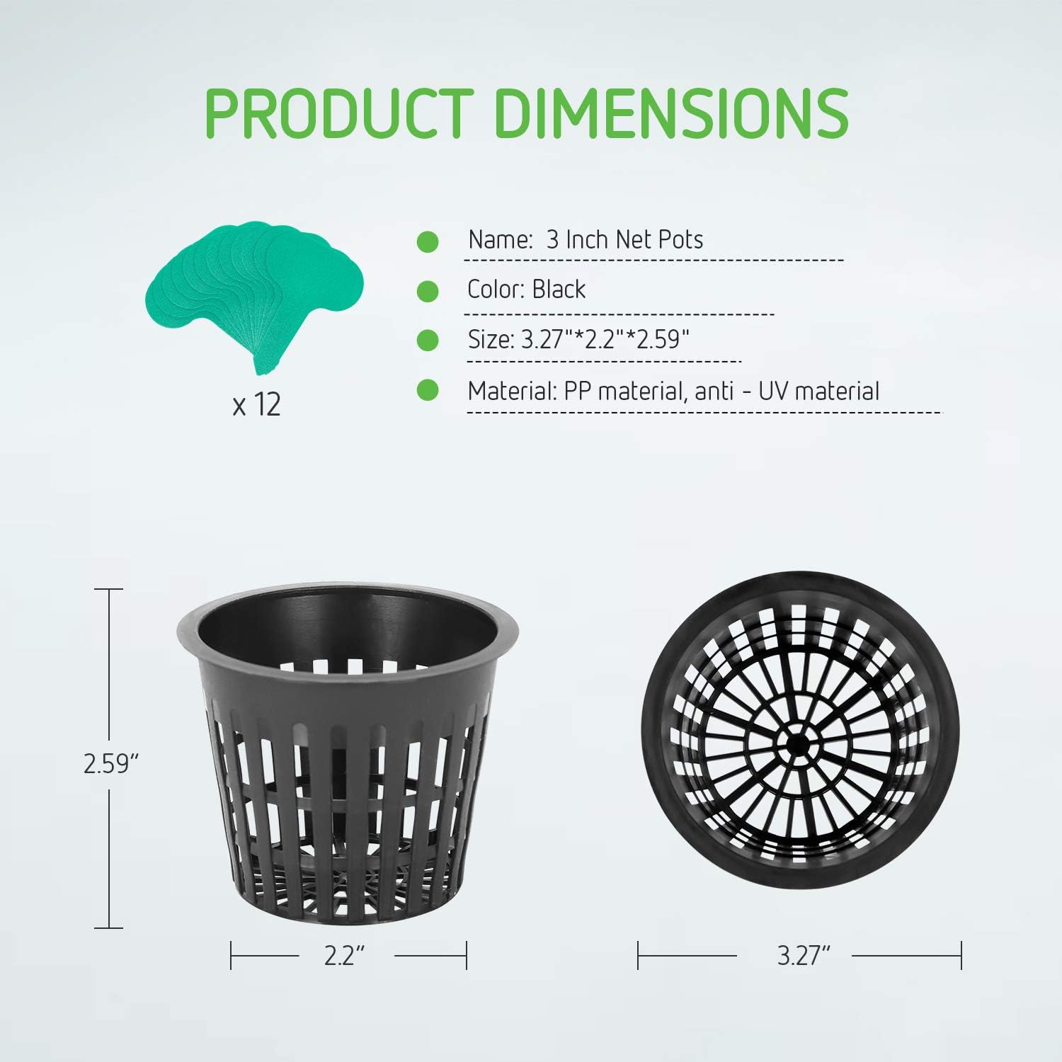 VIVOSUN 25 Pack 3 Inch Net Pots Heavy Duty Net Cups with 12 Pcs Plant Labels: Garden & Outdoor