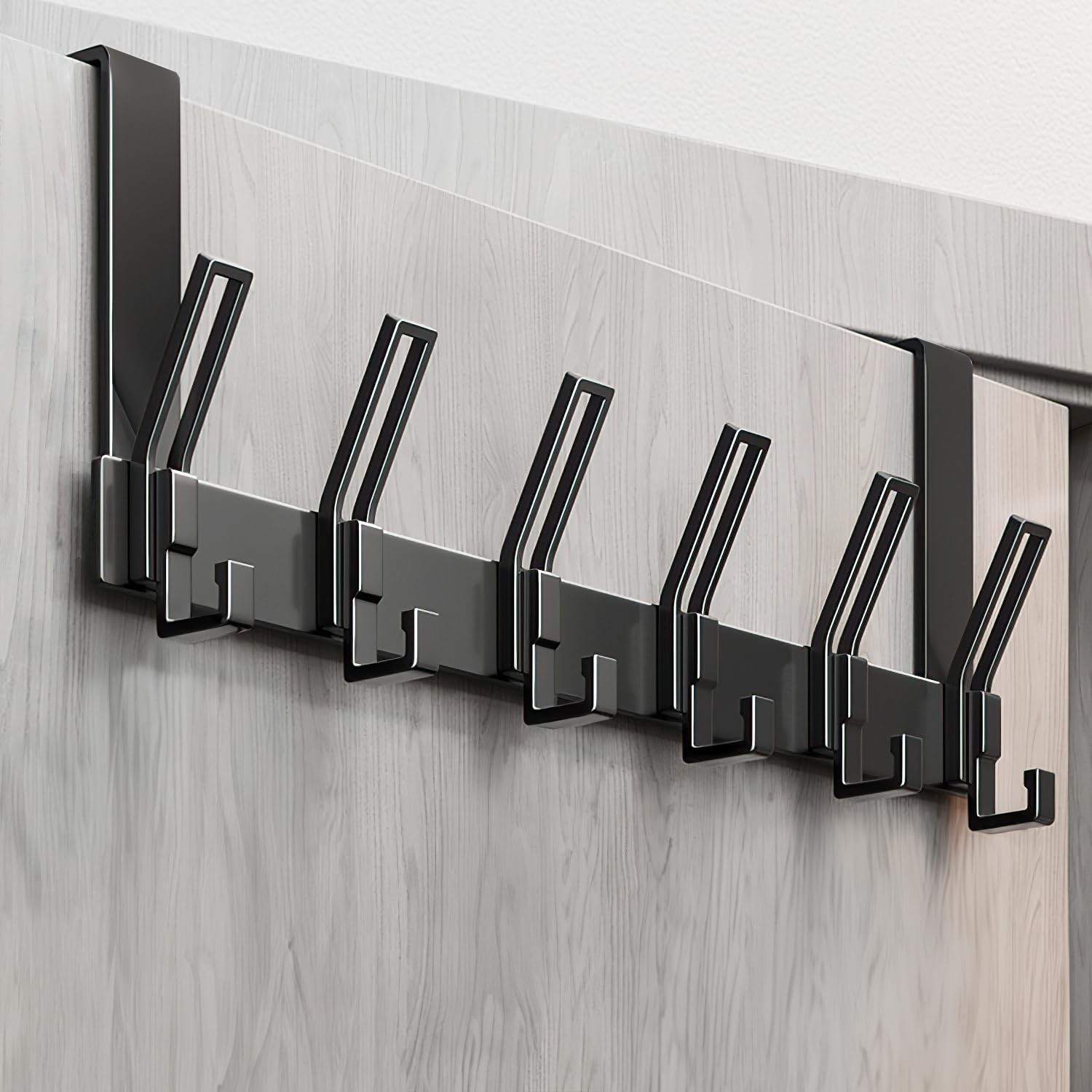 MIVITOOM No Drill Over The Door Hooks - 6 Black Heavy Duty Hooks Holds 44lbs, Sturdy Aluminum Door Hanger for Coats, Hats, Bags, Towels, Robes, Space Saving Organizer for Home, Dorm, Office